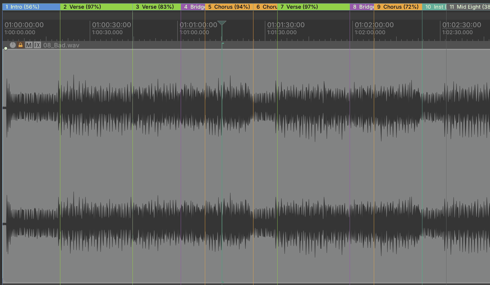 REAPER arrangement showing only the Structure region lane over the waveform.